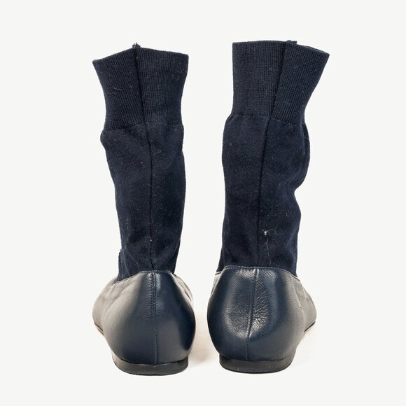 Tibi Borg Navy Leather Flat Sock Boots - Picture 3 of 8